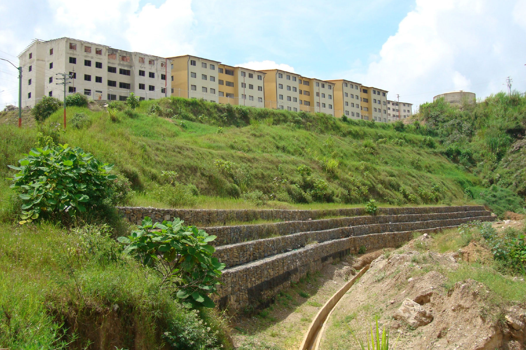 ￼Reforestación de muro reforzado de 24 m de altura y 130 m de largo, estabilizado con geomallas de refuerzo ECOGREEN, ubicado en La Urb. Alto Verde, Los Teques. Edo. Miranda. 2006